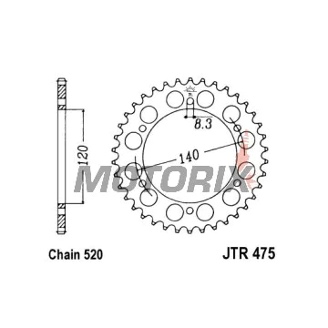Zadní rozeta -JT- JTR475,42, 42 zubů, ocelový, Kawasaki KL 250 1984-2005, KLR 250 1984-2005
