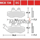 Brzdové destičky -TRW- MCB734EC, Aprilia SX/Tuono 50, Beta Alp, CPI GTS, Derbi GP1/Mulhacen/Senda, Gas Gas Pampera, KTM EXC 125, Malaguti Madison, Peugeot Elyseo/Elystar/Satelis, Piaggio Beverly/GT, Yamaha DT/TZR/XT (1999-2018)