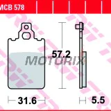 Brzdové destičky -TRW- MCB578, Aprilia AF1/RS/RX/SX/Tuono/Tuareg 50, Cagiva Aletta/Elefant/W8 125-200, Derbi GPR 50/75, Fantic Caballero/Koala/Raider, KTM SX 60/65, Malaguti Centro/F15 Firefox 50, Simson Schikra/Sperber 50/125, Yamaha DT 50R