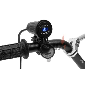 USB adaptér -4 RIDE- 12V, 2xUSB (1A + 2.1A), 2 pinů, s držák pro řídítka 22mm - univerzální