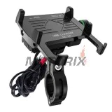 Držák telefonu -4 RIDE- 62-90mm telefon, s USB 3.0 nabíječka, antivibrační, uchycení pro řídítka/zrcátko, černá - univerzální