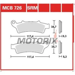 Brzdové destičky -TRW- MCB726SRM, sintrované, Aprilia Atlantic/Scarabeo/Sportcity (125-500, 2003-2015); Kymco People 125i GT; Malaguti Madison 250/400; Peugeot Elyseo 125; Piaggio Beverly 350