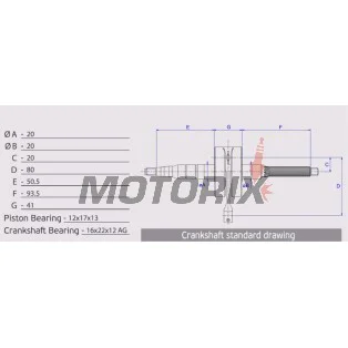 Kliková hřídel hřídel -ATHENA- Aprilia Mojito 50 2004-2008, Scarabeo 50 2006-2014, Sportcity 50 2008-2010, SR 50 2003-2014, Derbi Atlantis 50 2002-2012, Boulevard 50 2009, GP1 50 2001-2003/2005, Variant 50 2012, Gilera D.N.A 50 2000-2004