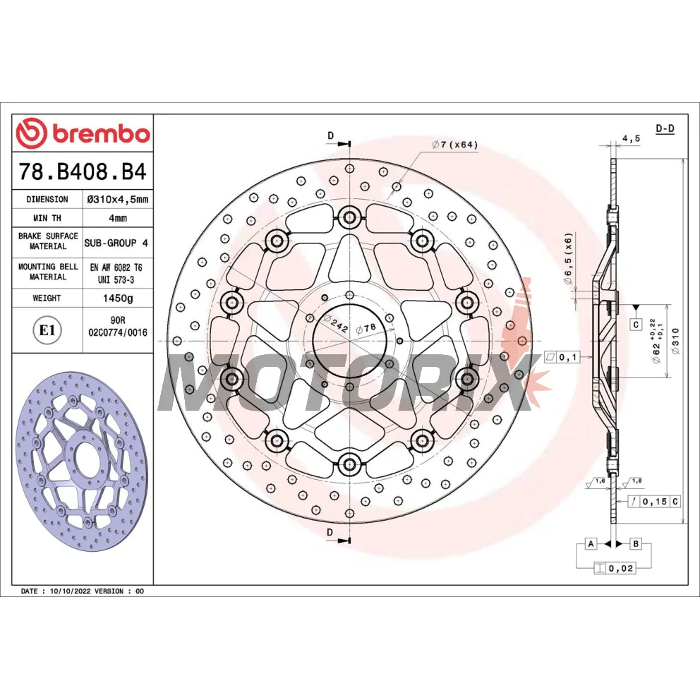 Brzdový kotouč -BREMBO- 78B408B4, Honda CRF1000L Africa Twin