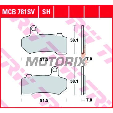 Brzdové destičky -TRW- MCB781SH, Harley Davidson FLHR, FLHRC, FLHT, FLHTC, FLHTCU, FLHTCUTG, FLHX, FLHXXX, FLTR, VRSCA, VRSCD, VRSCR 2006-2013