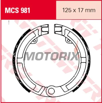 Brzdové čelisti -TRW- MCS981, 125x17mm, Honda CN Helix 250, Piaggio Ape 50/150/175, Vespa PK/PX/Primavera 50-125, Vespa Classic Vespa 125/150 (1951-2000)