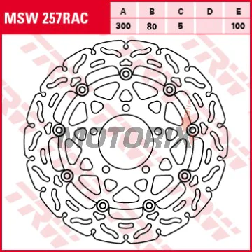 Brzdový kotouč -TRW- MSW257RAC, 300mm, Kawasaki ER-6F/ER-6N 650 (2006-2013), KLE650/1000 Versys (2007-2017), Z750/750R/1000/1000SX (2007-2017), ZX-10R Ninja 1000 (2004-2007), ZX-6R/6RR 600/636 Ninja (2005-2015)