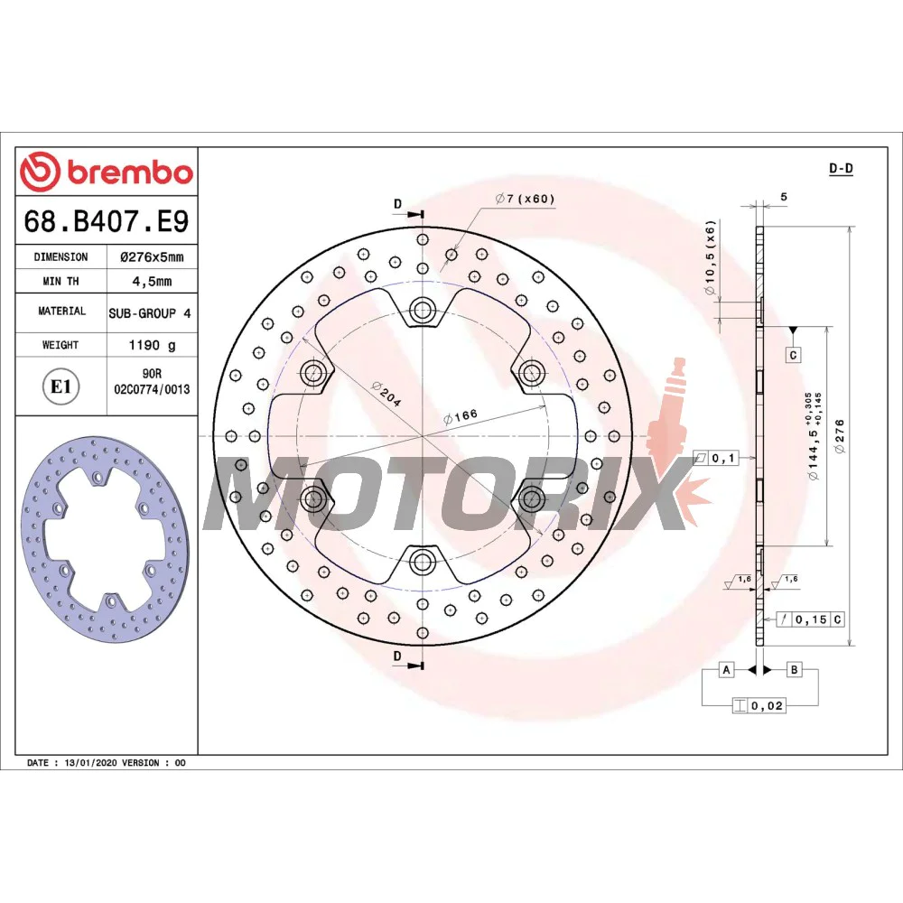 Brzdový kotouč -BREMBO- 68B407E9, Honda CBR, CBX, Silver Wing, Vigor, Deauville, Pacific Coast, Transalp, VFR + Triumph Tiger 900 (1983-2016)