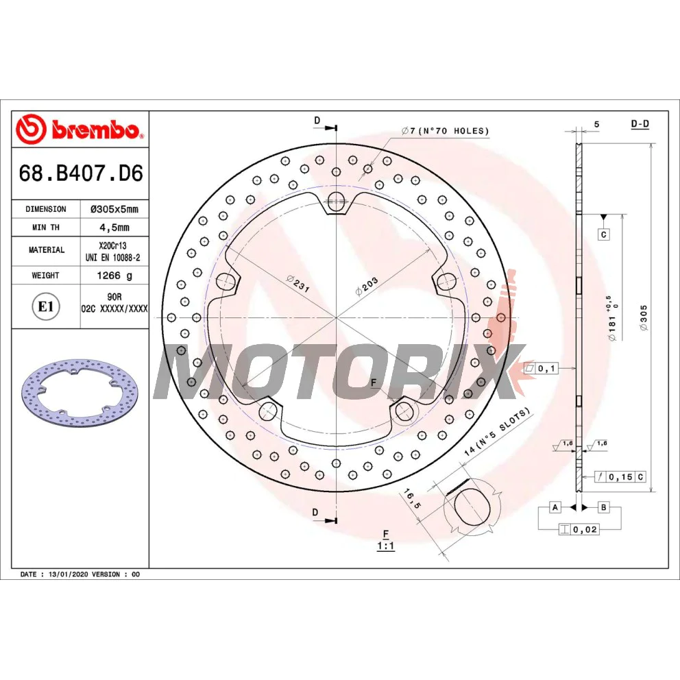 Brzdový kotouč -BREMBO- 68B407D6, BMW F 800, K 1200, R 850-1200 GS/S/C (1994-2018)