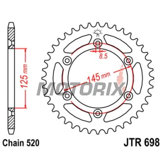 Zadní rozeta -JT- JTR698,44, 44 zubů, ocelový, Cagiva Cruiser 125 1987-1989, K7 125 1990-1992, N90 125 1990-1992, Tamanaco 125 1988-1991, W12 350 1993-1996, W16 600 1994-1997, W8 125 1992-1995, 1999