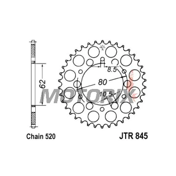Zadní rozeta -JT- JTR845,49, 49 zubů, ocelový, Yamaha DT 200 1985, IT 125 1980-1981, IT 175 1977-1979, SR 250 1980-1996, SRX 250 1987, TT 250 1980-1982, XT 250 1980-1992, YZ 100 1976-1981, YZ 125 1977