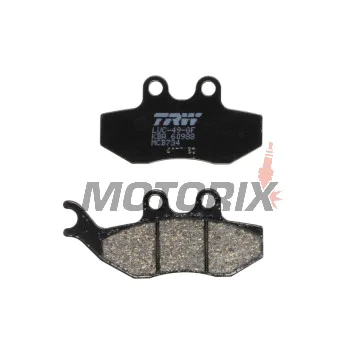 Brzdové destičky -TRW- MCB734, Aprilia SX/Tuono 50, Beta Alp, CPI GTS, Derbi GP1/Mulhacen/Senda, Gas Gas Pampera, KTM EXC 125, Malaguti Madison, Peugeot Elyseo/Elystar/Satelis, Piaggio Beverly/GT, Yamaha DT/TZR/XT (1999-2018)