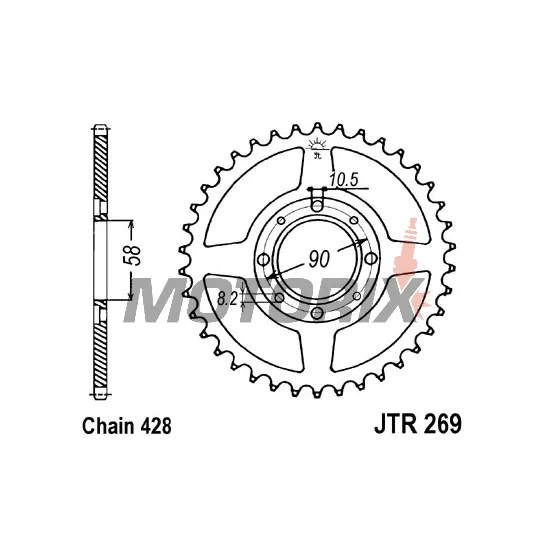 Zadní rozeta -JT- JTR269,49, 49 zubů, ocelový, Daelim VL 125 2000-2007, VS 125 1997-2003, VT 125 1998-2002, Honda CB 100 1976-1986, CB 125 1973-1989, CBZ 125 2001, CG 125 1977-1983, 1985-2005, CM 125 1982-1997, EZ 90 1990-1996