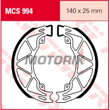 Brzdové čelisti -TRW- MCS994, 140x25mm, Aprilia Habana 125, Mojito 125, SR 50-150, Scarabeo 100, Sportcity 125 (1999-2015), Derbi Atlantis 50/100, Boulevard 50-200 (2003-2013), Gilera Runner 125/180 (1997-1999), Italjet Dragster 125 (1997-1999), Piagg