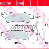 Brzdové destičky -TRW- MCB726, Aprilia Atlantic/Scarabeo/Sportcity (125-500, 2003-2015); Kymco People 125i GT; Malaguti Madison 250/400; Peugeot Elyseo 125; Piaggio Beverly 350