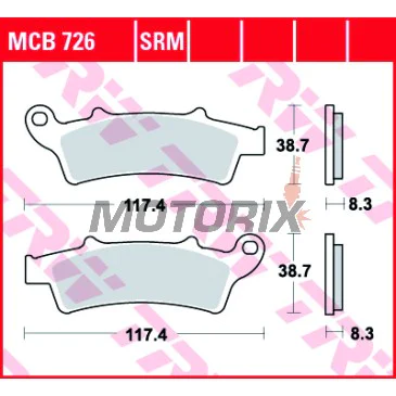 Brzdové destičky -TRW- MCB726, Aprilia Atlantic/Scarabeo/Sportcity (125-500, 2003-2015); Kymco People 125i GT; Malaguti Madison 250/400; Peugeot Elyseo 125; Piaggio Beverly 350