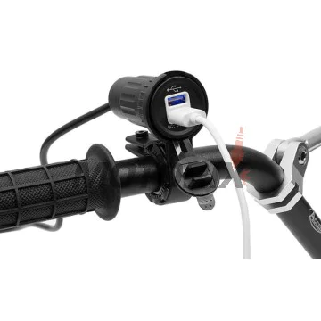 USB adaptér -4 RIDE- 12V, 2xUSB (3.1A), 2 pinů, s držák pro řídítka 22mm - univerzální
