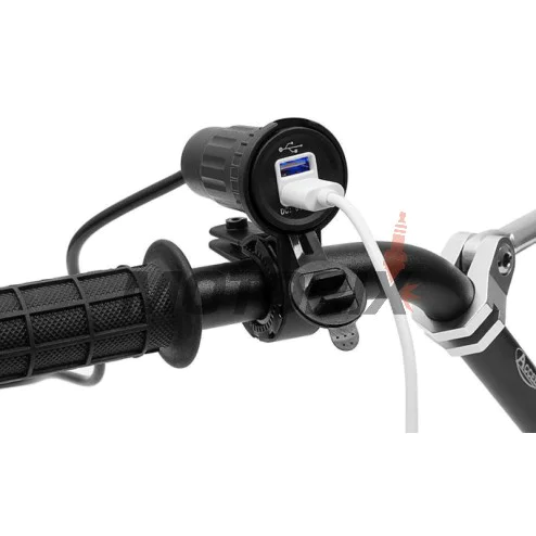 USB adaptér -4 RIDE- 12V, 2xUSB (3.1A), 2 pinů, s držák pro řídítka 22mm - univerzální