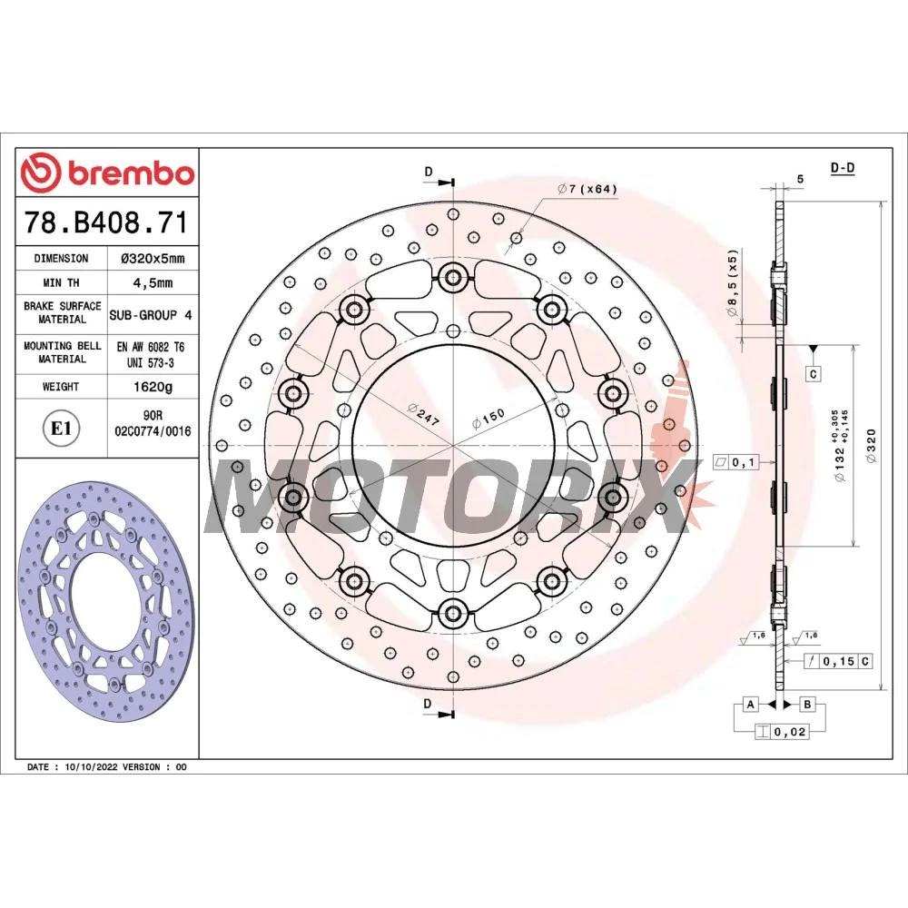 Brzdový kotouč -BREMBO- 78B40871, Yamaha FZ1, MT-10, R1/R6 (2004-2021)