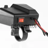 USB adaptér -4 RIDE- 12V, 2xUSB (Type C) + voltmetr, s držák zrcátka/řídítka 22mm - univerzální