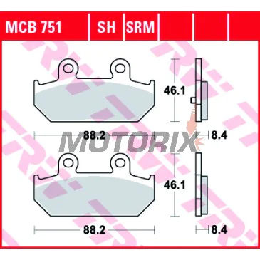 Brzdové destičky -TRW- MCB751SRM, sintrované, Suzuki Burgman 400/ABS (2008-2012), Suzuki Burgman 650/Executive (2002-2012)