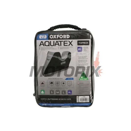 Plachta na motocykl s kufrem -OXFORD- Aquatex Topbox, černá/stříbrná, M