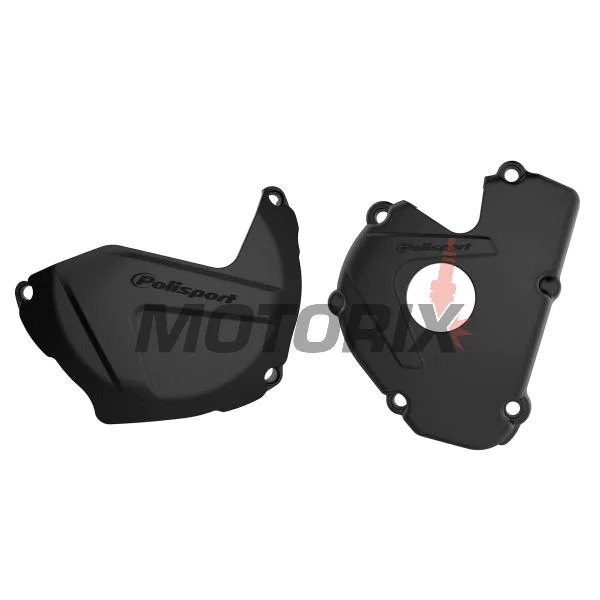 Sada chráničů víka spojky a víka statoru -POLISPORT- černé, KAWASAKI KX 250 2017-2020