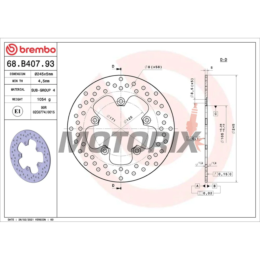 Brzdový kotouč -BREMBO- 68B40793, Yamaha FZ1 1000 (2006-2012)/FZ6 600 (2004-2010)/FZ8 800 (2009-2012)/MT-03 660 (2006-2012)/XJ6 600 (2009-2012)