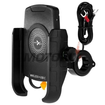 Držák telefonu -4 RIDE- s bezdrátové nabíječka + USB C, antivibrační - univerzální