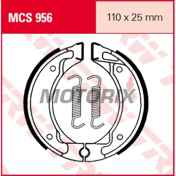 Brzdové čelisti -TRW- MCS956, 110x25mm, MBK Active50 Booster/Booster NG/Booster Rocket Fizz50 Forte50 Flipper50 Yamaha CW50 BWS DT50/80 PW80 RS100 SR125 Crypton105 Breeze50