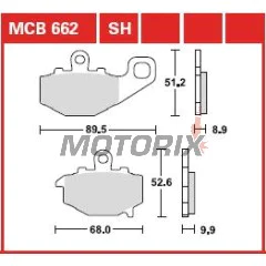Brzdové destičky -TRW- MCB662, Kawasaki ER-6F/ER-6N 650, GPZ1100, Versys 650, Z/Z1000/Z750, Zephyr, ZRX400, ZX-6R/9R/10R, ZZR600 (1993-2018)