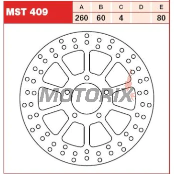 Brzdový kotouč -TRW- MST409, 260mm, Aprilia Atlantic 500 Sprint (2002-2010), Scarabeo 125/300/400/500 (1999-2012), Sportcity 125/200/250/300 Cube (2004-2013); Derbi Boulevard 125 (2008-2012), Rambla 125/250/300i (2008-2012)