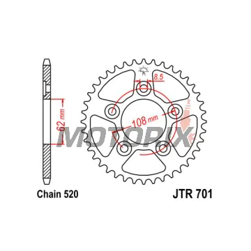 Zadní rozeta -JT- JTR701,42, 42 zubů, ocelový, Aprilia AF1 125 1993-1994, RS 125 1993-2007, Tuareg 125 1989-1990, Cagiva Mito 125 1990-2010, N1 125 1997-1999, Raptor 125 2003-2010, River 600 1994-1999, Supercity 125 1991-1999
