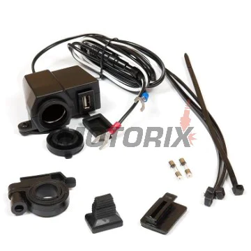 USB adaptér se zapalovačem -4 RIDE- 12V, 2.1A, s držák pro řídítka 22mm - univerzální