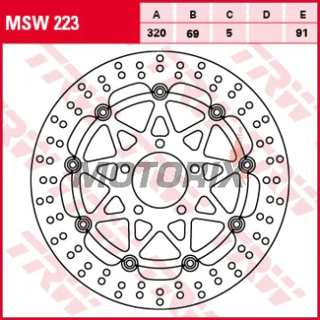 Brzdový kotouč -TRW- MSW223, 320mm, Suzuki GSX 1300R Hayabusa (1999-2007)/GSX 1400 (2001-2008)/GSX-R 600/750/1000 (1996-2003)/TL 1000S/1000R (1997-2003)
