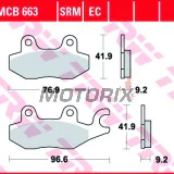 Brzdové destičky -TRW- MCB663, Honda CBF/NSR/VT Shadow/XL Varadero 75-250 1992-2013; Keeway Speed 125/150 2006; Kawasaki Eliminator/KLX/KVF/KX/Z 65-400 1997-2020; Kymco Agility/Dink/Grand Dink/Like/Movie/Pulsar/Quannon/Super9/Yager/Zing 50-250 1997-2019;