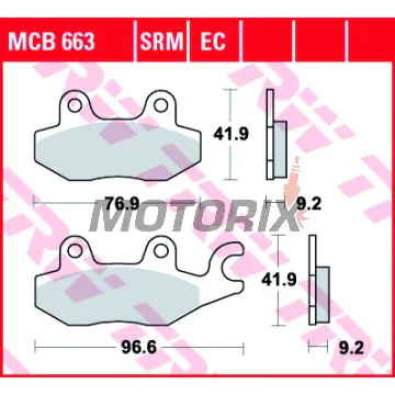 Brzdové destičky -TRW- MCB663, Honda CBF/NSR/VT Shadow/XL Varadero 75-250 1992-2013; Keeway Speed 125/150 2006; Kawasaki Eliminator/KLX/KVF/KX/Z 65-400 1997-2020; Kymco Agility/Dink/Grand Dink/Like/Movie/Pulsar/Quannon/Super9/Yager/Zing 50-250 1997-2019; 