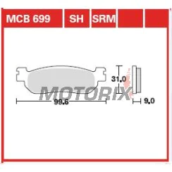 Brzdové destičky -TRW- MCB699SRM, sintrované, Yamaha VP X-City 250, YP Majesty 250, X-Max 125/250/400 ABS & Sport (1998-2017)