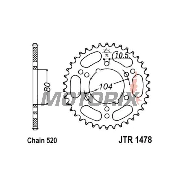 Zadní rozeta -JT- JTR1478,42, 42 zubů, ocelový, Kawasaki GPZ 400 1984-1989, 1991-1997, KXT 250 1984-1985, ZX 1000 2013-2019, ZX-10R 1000 2006-2007, ZX-6R 600 1998-2004, ZX-6R 636 2003-2004, ZX-6RR 600 2003-2004, 2006, ZX-7RR 750 1996-1999