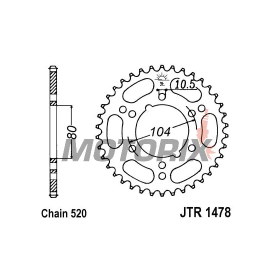 Zadní rozeta -JT- JTR1478,34, 34 zubů, ocelový, Kawasaki GPZ 400 1984-1989, 1991-1997, KXT 250 1984-1985, ZX 1000 2013-2019, ZX-10R 1000 2006-2007, ZX-6R 600 1998-2004, ZX-6R 636 2003-2004, ZX-6RR 600 2003-2004, 2006, ZX-7RR 750 1996-1999