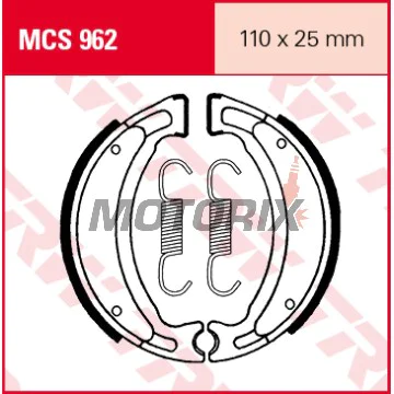 Brzdové čelisti -TRW- MCS962, 110x25mm, Aprilia SR/Rally/Scarabeo 50, Malaguti F10/F12/Ciak 50-100, MBK Booster/Ovetto/Stunt 50, Skyliner 125/250, Yamaha BWS/Jog/Neos 50, Zuma/Cygnus 125, TT-R/TW 125-200, Blaster 200, Raptor/Grizzly 50-125