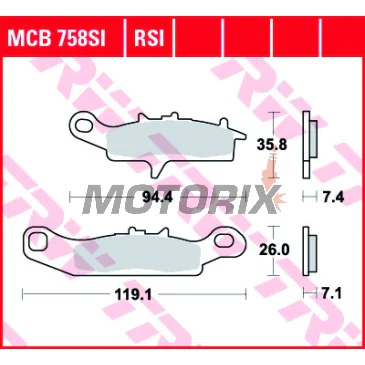 Brzdové destičky -TRW- MCB758SI, Kawasaki Brute Force/Prairie 650-700, KFX 450R & 700 V-Force, Suzuki LT-V 700 Twin Peaks, Polaris Ranger RZR 800, Suzuki RM85/RM85L