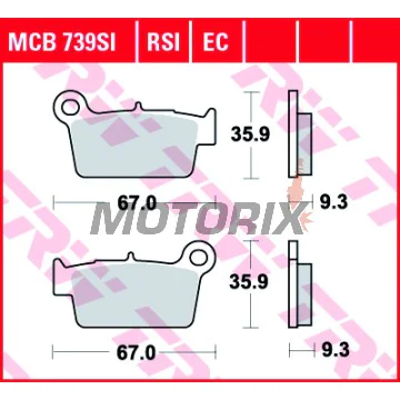Brzdové destičky -TRW- MCB739SI, Aprilia MXV/RXV/SXV, Beta RR, Gas Gas EC, Kawasaki KLX/KX/KXF, Sherco SE/SM, Suzuki DR-Z/RM-X/RM-Z, TM EN/MX/SMR/SMX, Yamaha WR/YZ 50-550cc, 2001-2020