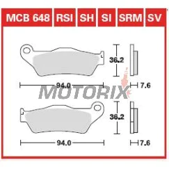 Brzdové destičky -TRW- MCB648SRM, sintrované, Alfer 250, Aprilia MX/Mana/Pegaso/RST, ATK Cross/Enduro, BMW G450X/HP2, Ducati Monster, Gas Gas EC, Husqvarna SM/TE/WR, KTM Adventure/EXC/SX, Moto Guzzi Stelvio, Yamaha TT/Majesty