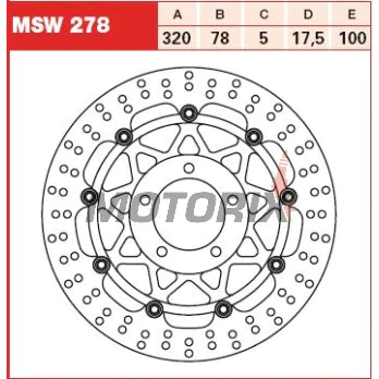 Brzdový kotouč -TRW- MSW278, 320mm, Triumph Daytona 955i (2001-2006), Speed Triple 955/1050/R (2002-2015), Sprint 1050ST (2011), Tiger 1050/SE/Sport ABS (2006-2013)