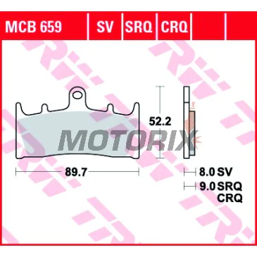 Brzdové destičky -TRW- MCB659CRQ, Kawasaki VN 1500/1600, ZR 1100, ZRX 1100/1200, ZX-6R 600/636, ZX-7R 750, ZX-9R 900; Suzuki GSF 1200, GSX 1400, GSX-R 1000, VZ 1600 - 1996-2008