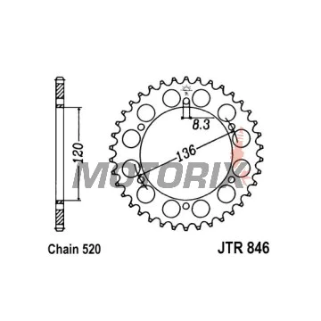Zadní rozeta -JT- JTR846,45, 45 zubů, ocelový, Yamaha FZR 400 1987, RD 350 1983-1989, RZ 250 1984-1991, RZ 350 1983-1987, SRX 600 1986-1994, SZR 660 1995-1998, TDR 250 1988-1990, TZR 250 1987-1989, 1991, XJR 400 1993-1999