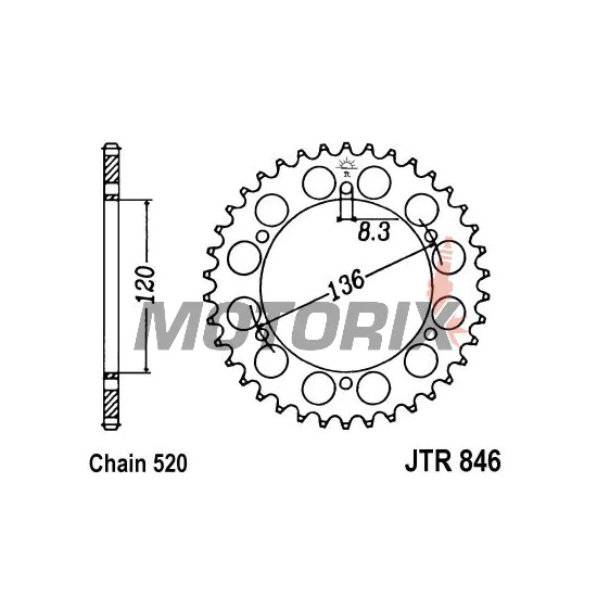 Zadní rozeta -JT- JTR846,45, 45 zubů, ocelový, Yamaha FZR 400 1987, RD 350 1983-1989, RZ 250 1984-1991, RZ 350 1983-1987, SRX 600 1986-1994, SZR 660 1995-1998, TDR 250 1988-1990, TZR 250 1987-1989, 1991, XJR 400 1993-1999