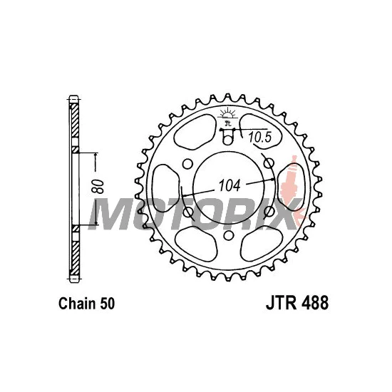 Zadní rozeta -JT- JTR488,38, 38 zubů, ocelový, Kawasaki KZ 1000 2002, 2005, ZR 1200 2001-2006, ZRX 1200 2001-2006, ZX-12R 1200 2000-2005, ZX-9R 900 1995-2001, ZXR 750 1993-1995, ZZR 1200 2002-2005