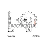 Přední pastorek -JT- JTF728,15, 15 zubů, Cagiva Canyon 600 1996-1997, River 600 1995-1999, T4E 350 1987-1991, T4E 500 1987-1990, T4R 350 1987-1991, T4R 500 1987-1990, W12 350 1993-1996, W16 600 1994-1997